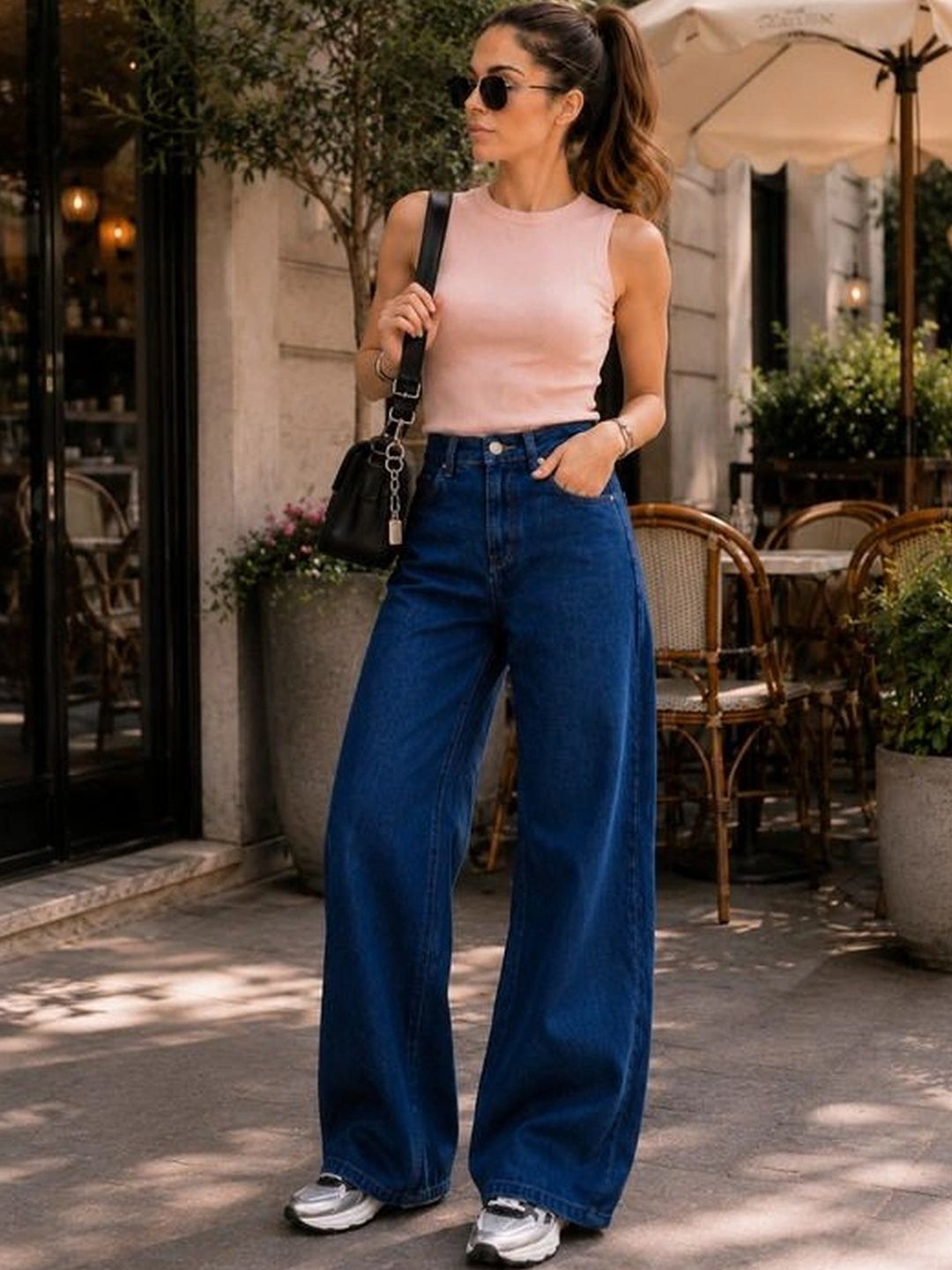 kitty-fashion Women Comfort Wide Leg High-Rise Stretchable Jeans