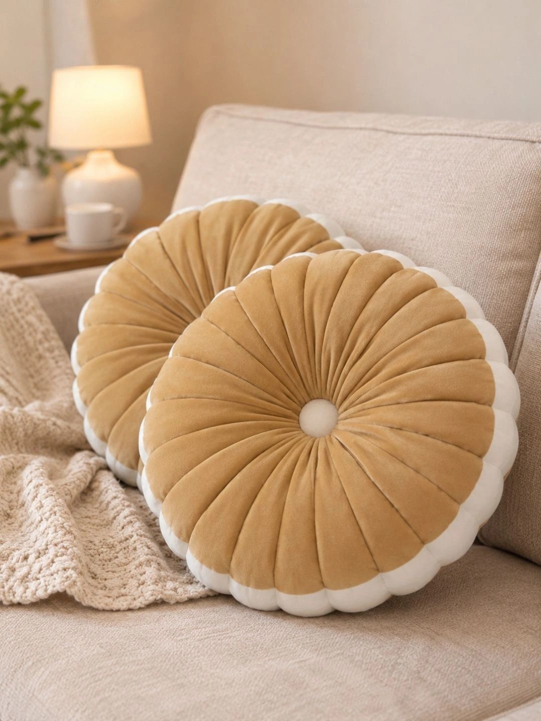 Dhrohar 2 Pieces Brown Velvet Pumpkin Cushions-picture-45