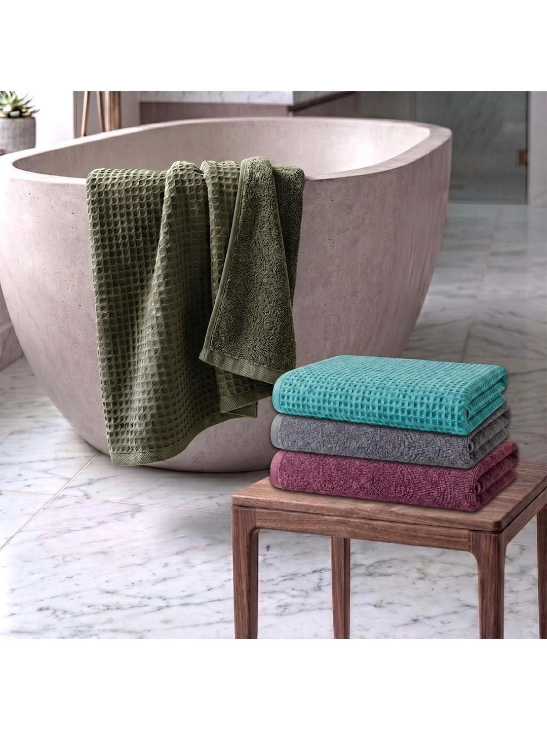 Athom Living Grey & Green 4 Cotton 450 GSM Bath Towel-picture-6