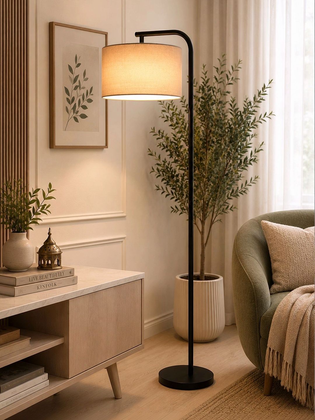 Glowhere Stambh Beige Metal Cylinder Floor Lamps-image-8