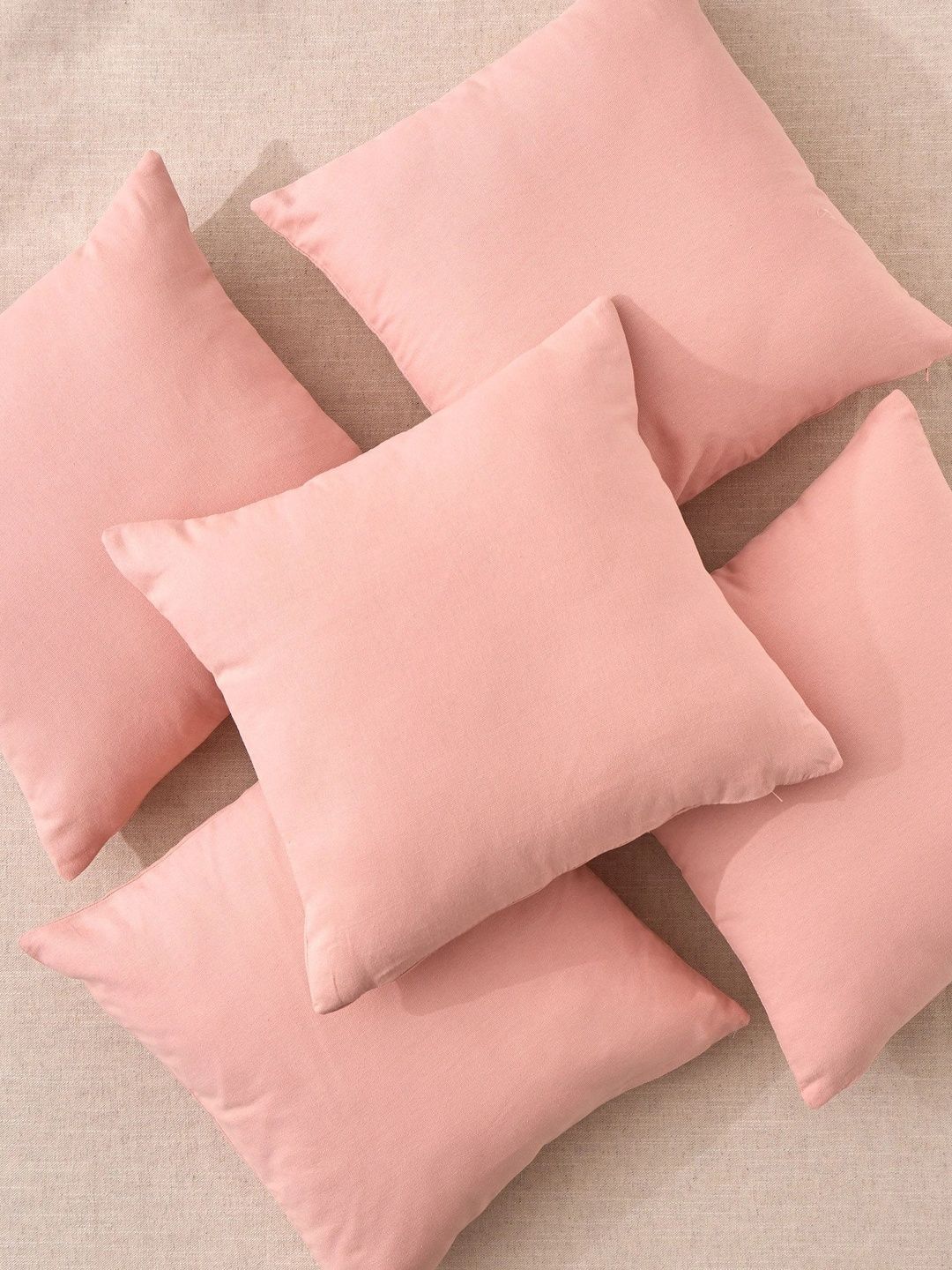 Home Centre Peach-Coloured Set of 5 Square Cushion Covers-picture-23