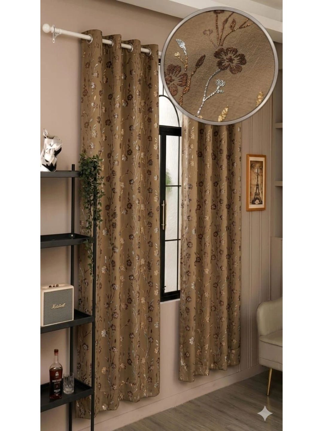 KANUM Brown & Gold-Toned Set of 2 Window Curtain-image-37