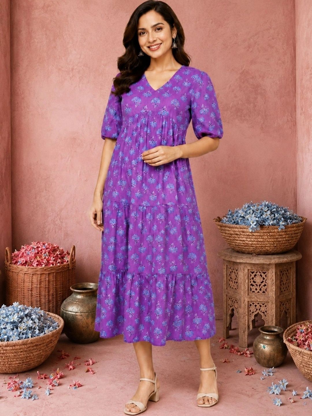 NAVYAAZRI Floral Print Fit & Flare Maxi Dress