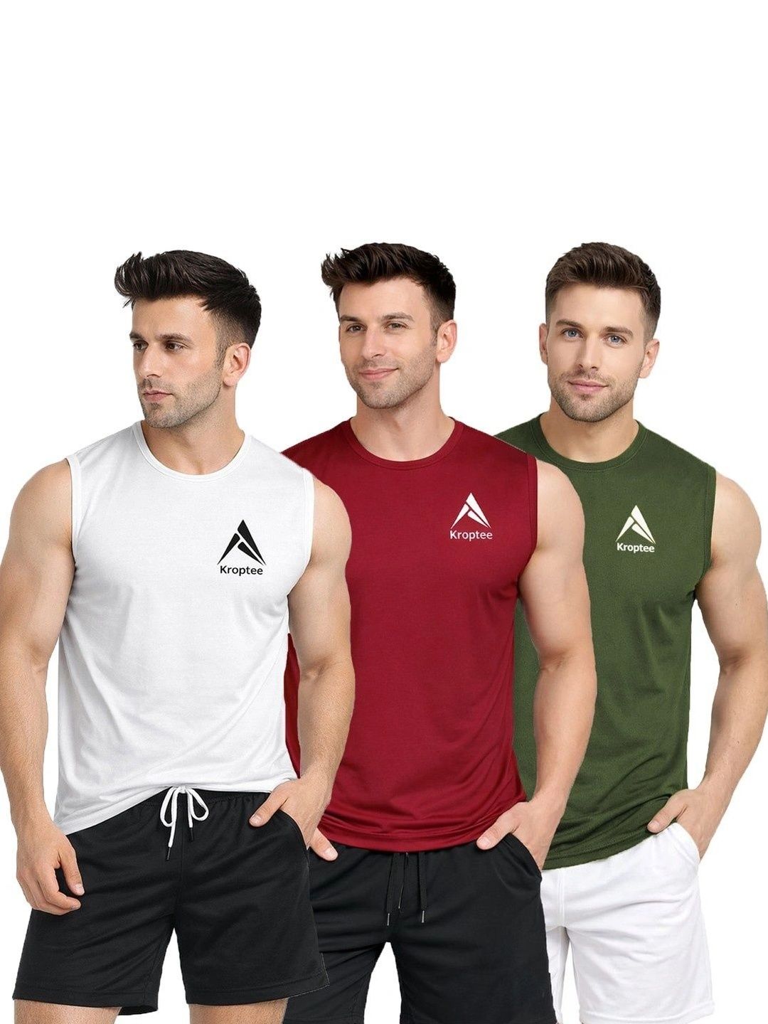 Kroptee Pack of 3 Cotton Blend Gym Vest-picture-56