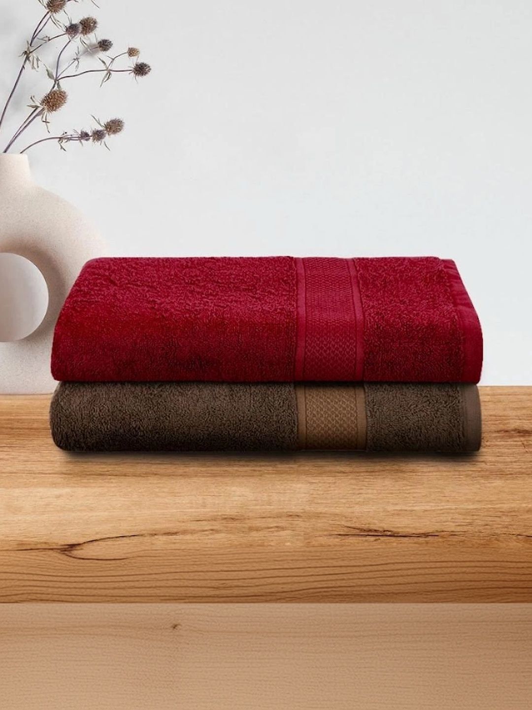 wakefit Red & Brown 2 Terry Cotton 500 GSM Bath Towel-image-19
