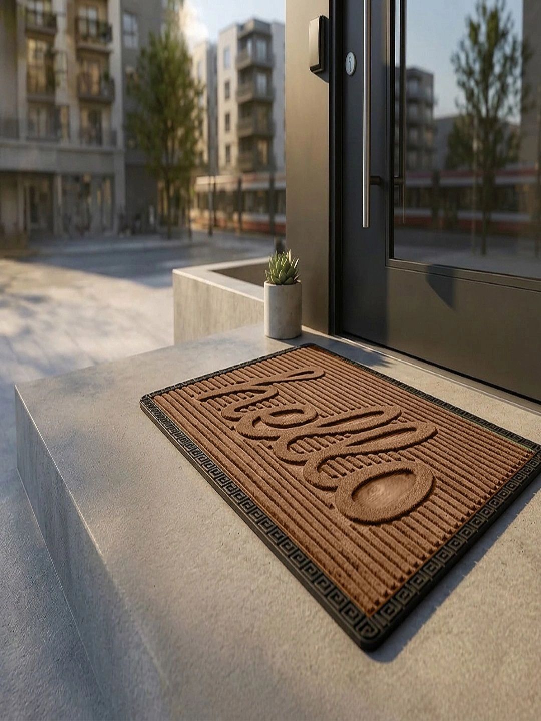AaHo Decor Brown Hello Embossed Anti-Slip Door Mat-image-24