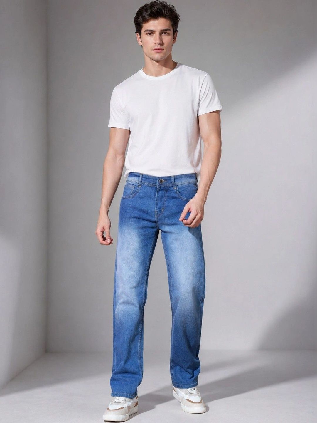 DENIMLOOK Men Relaxed Fit Mid-Rise Light Fade Stretchable Jeans
