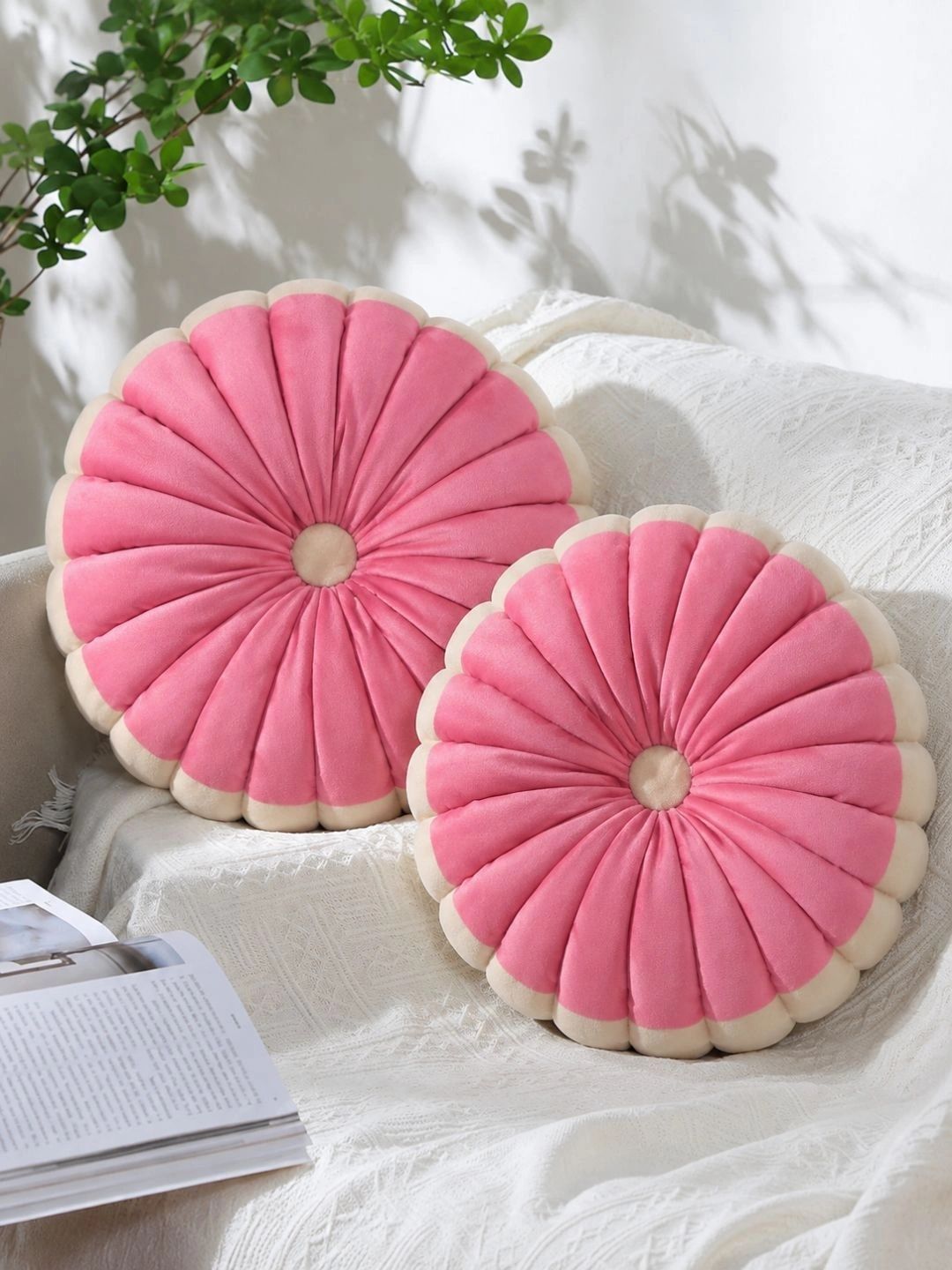 Dhrohar 2 Pieces Pink Luxury Velvet Round Pumpkin Cushions-picture-53