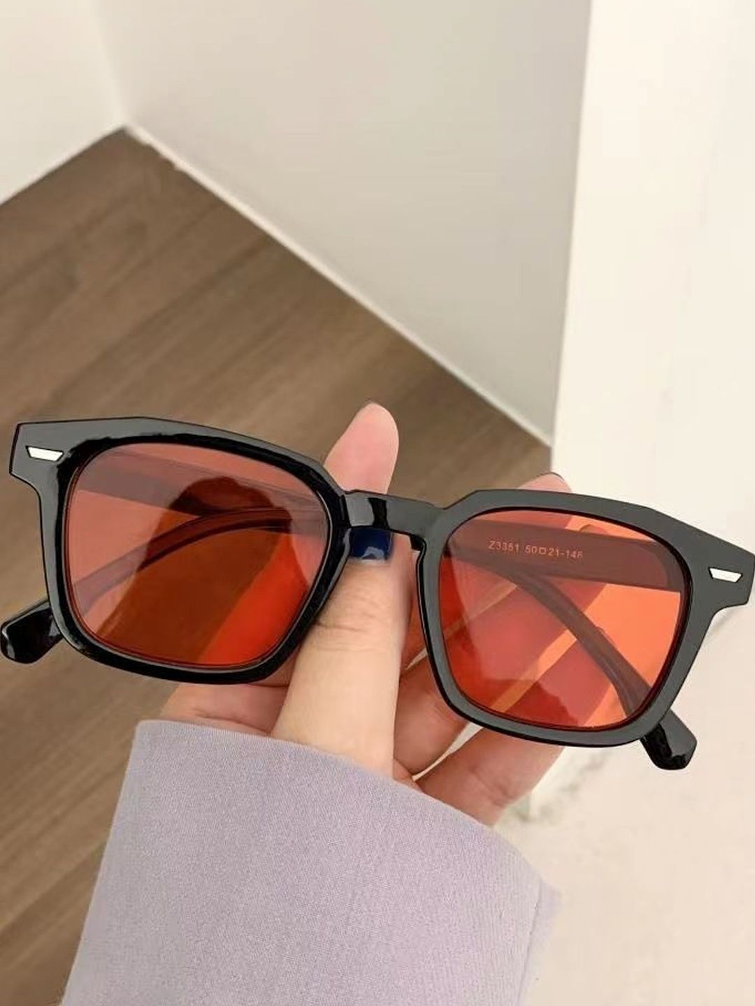 OUDI Unisex Orange Lens & Black Square Sunglasses with-picture-27