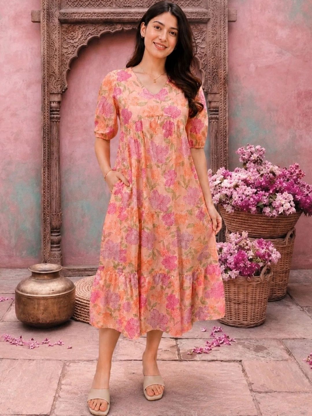 NAVYAAZRI Floral Print Fit & Flare Maxi Dress