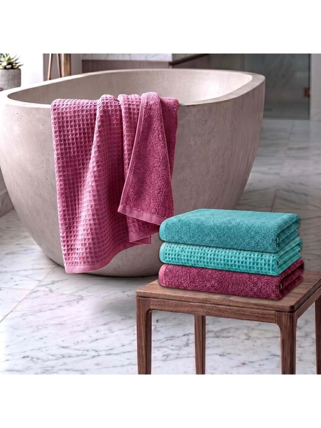 Athom Living Turquoise Blue & Pink 4 Cotton 450 GSM Bath Towel-image-27