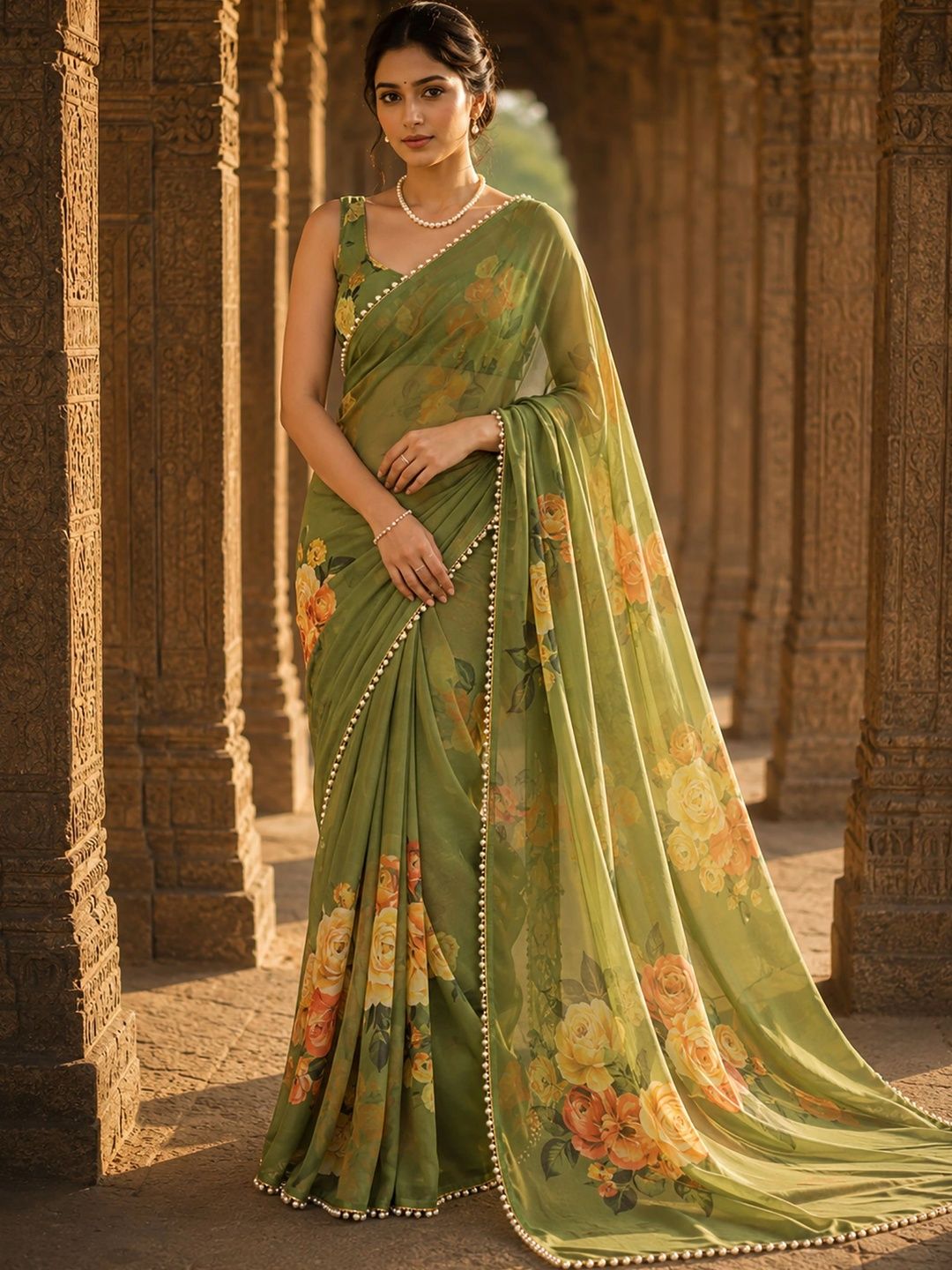 Anjaneya Sarees Poly Georgette Designer Block Print Saree-picture-34