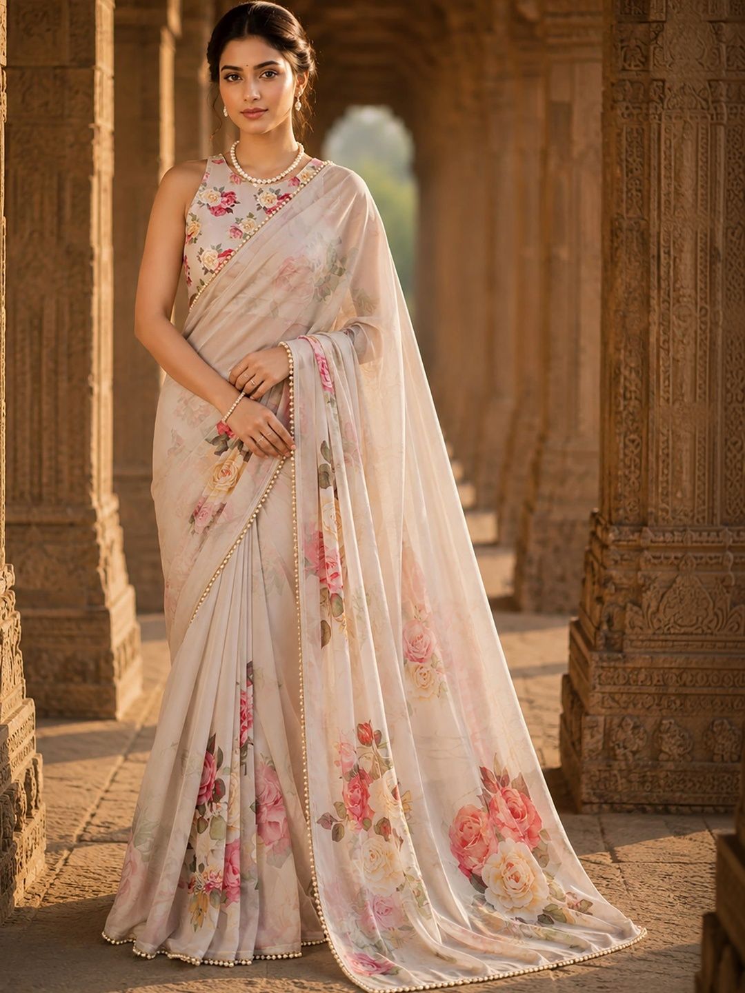 Anjaneya Sarees Poly Georgette Designer Block Print Saree-picture-9