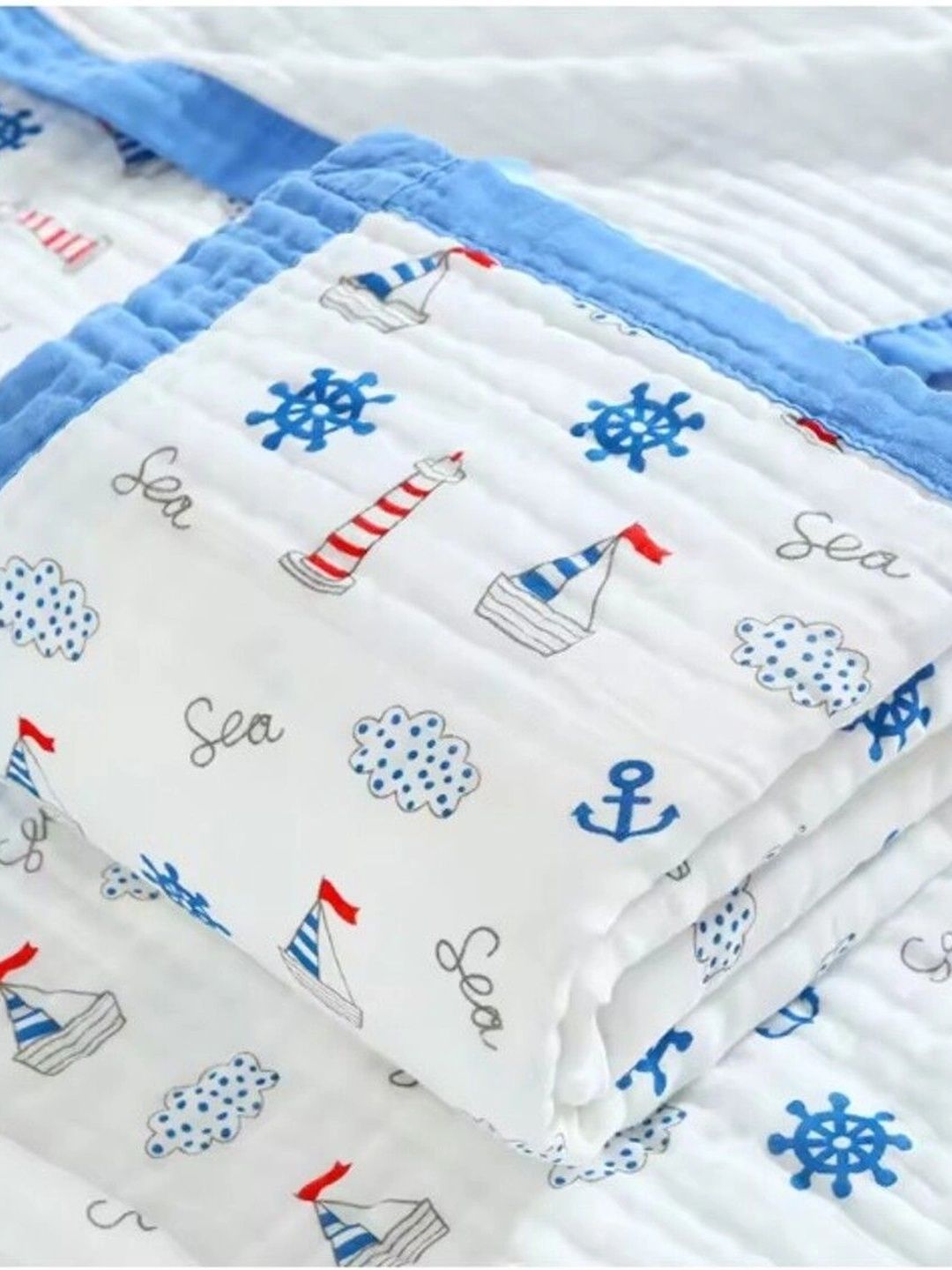 BABY MUSLIN White & Blue 1 500 GSM Bath Towel-image-44