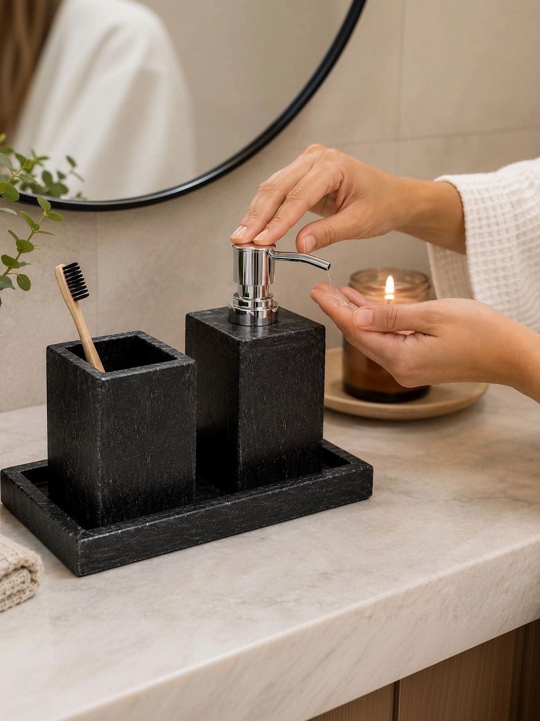 Kay31.com Black & Grey 3 piece Solid Marble Bath Accessories Set-image-45
