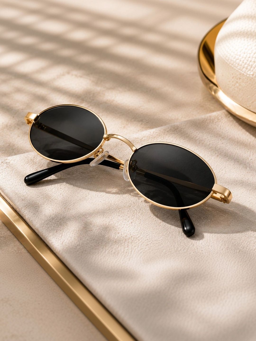 LIZA ANGEL Unisex Black Lens & Gold-Toned Round Sunglasses with-image-35