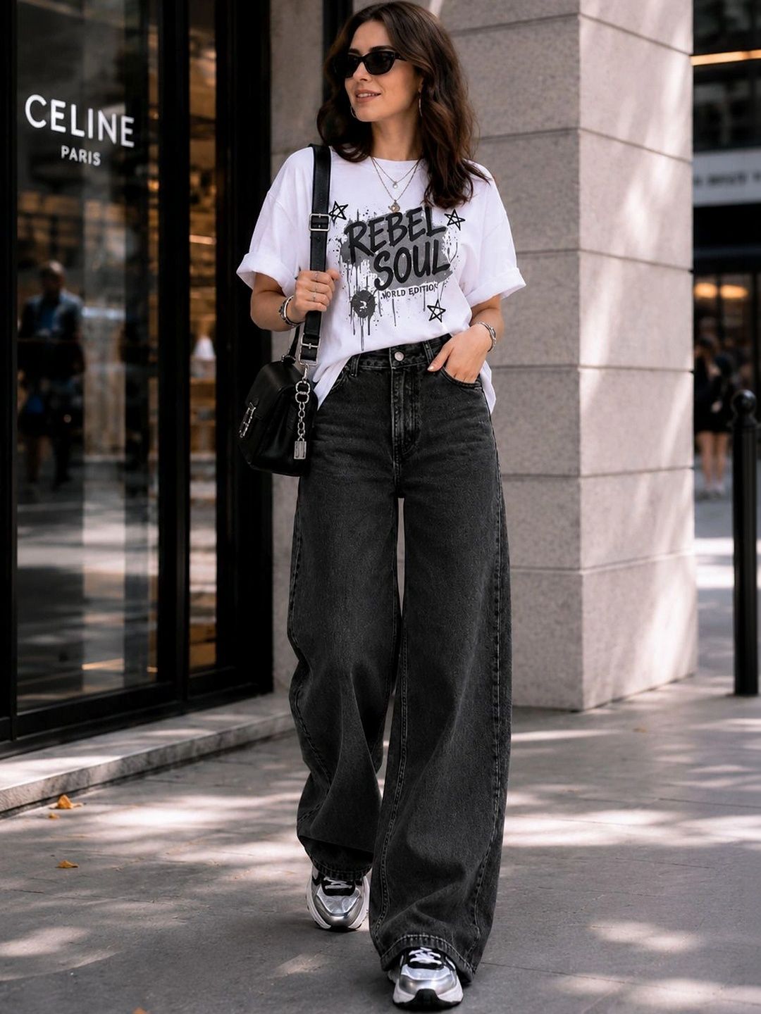 kitty-fashion Women Comfort Wide Leg High-Rise Stretchable Jeans