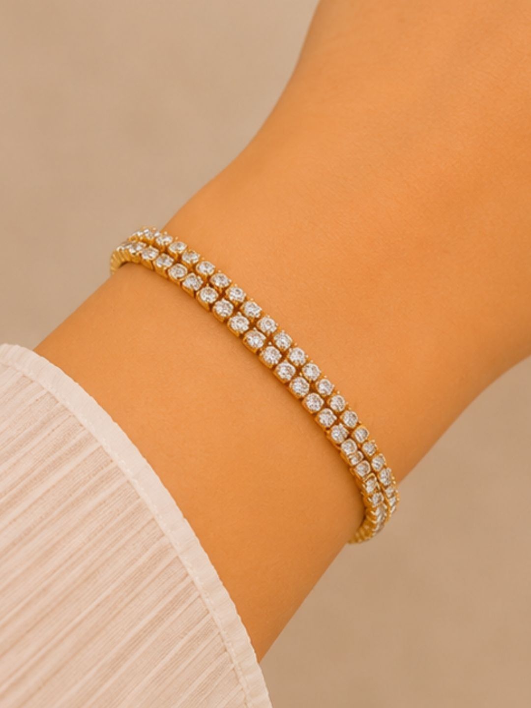 DIVING SWAN Women 18K Thick Gold Plated Naina Twin Row Crystal Chain Bracelet-picture-43