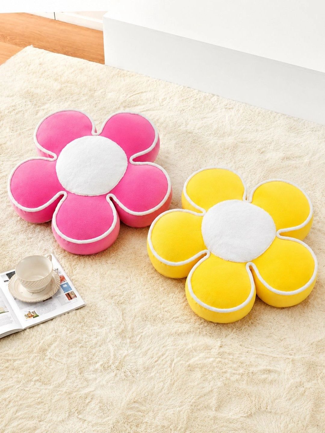 Dhrohar 2 Pieces Pink & Yellow Cotton Round Cushions-picture-11