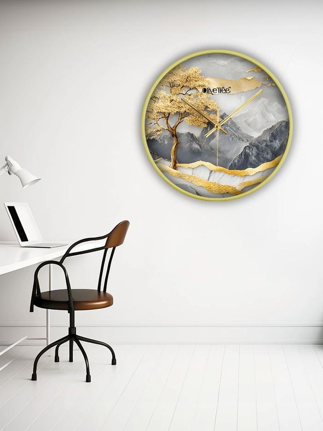 OLIVE TREE Gold-Toned & Grey Printed Contemporary Wall Clock-picture-32