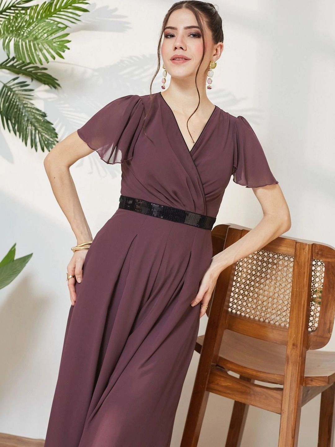 Miss Chase Women Solid Relaxed Fit Short Sleeve V-Neck Ankle-Length Straight Jumpsuit-picture-14