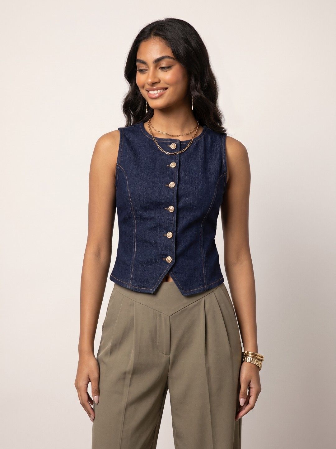 Phosphorus Round Neck Denim Waistcoat-picture-14
