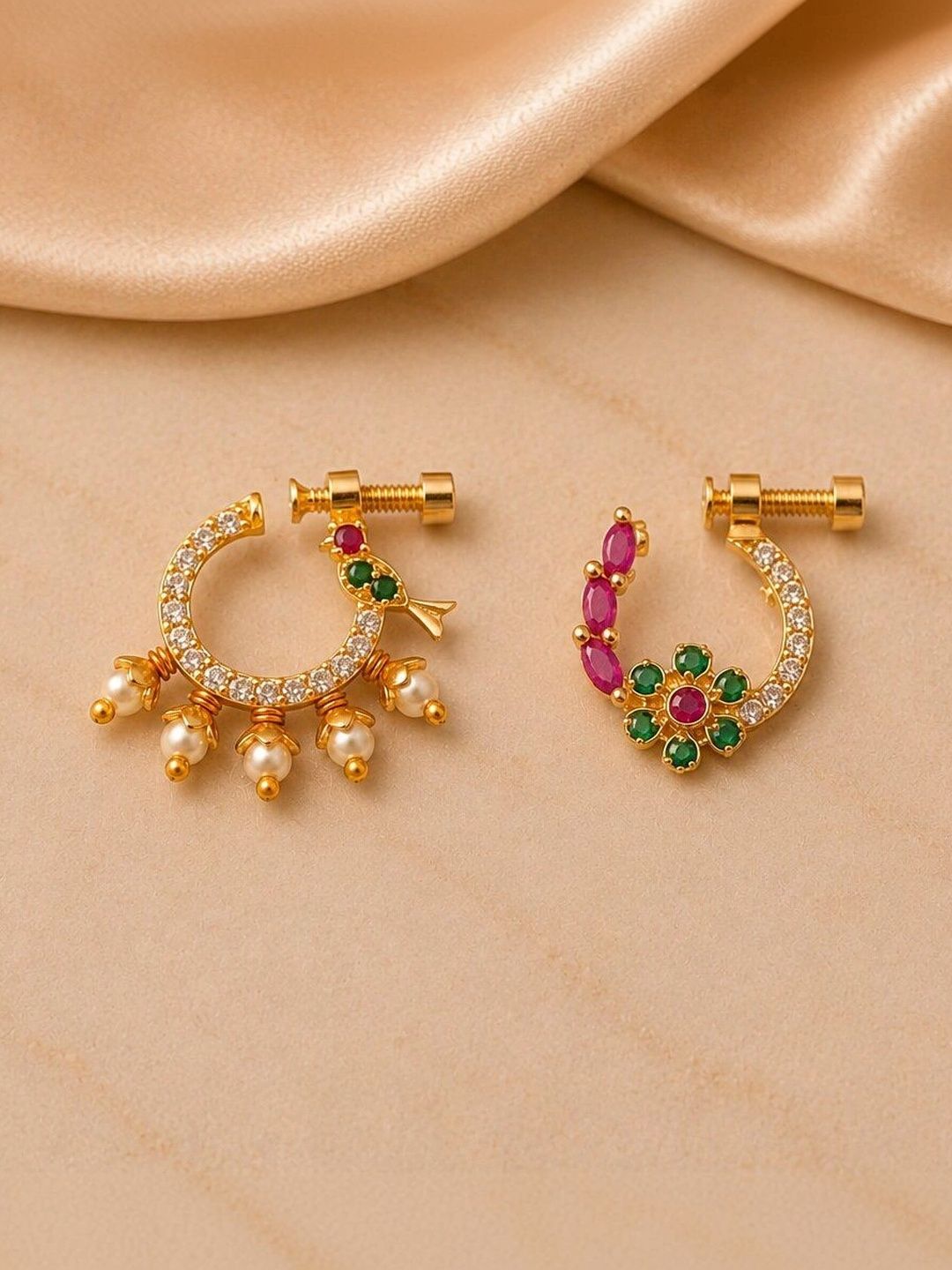 Opal Touch Gold-Plated Cubic Zirconia Ring Nosepin-picture-2