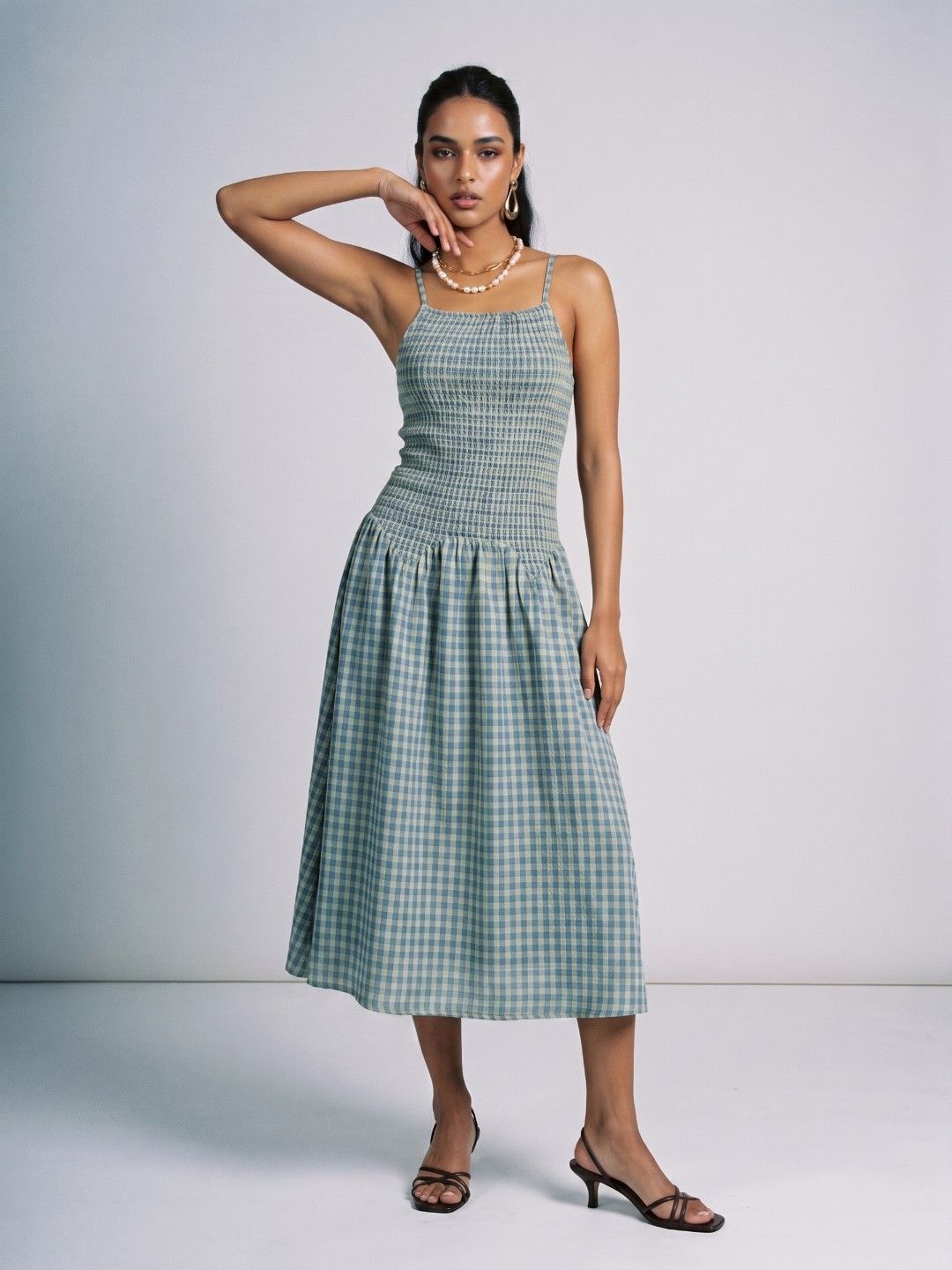 Phosphorus Checked A-Line Midi Dress-picture-32
