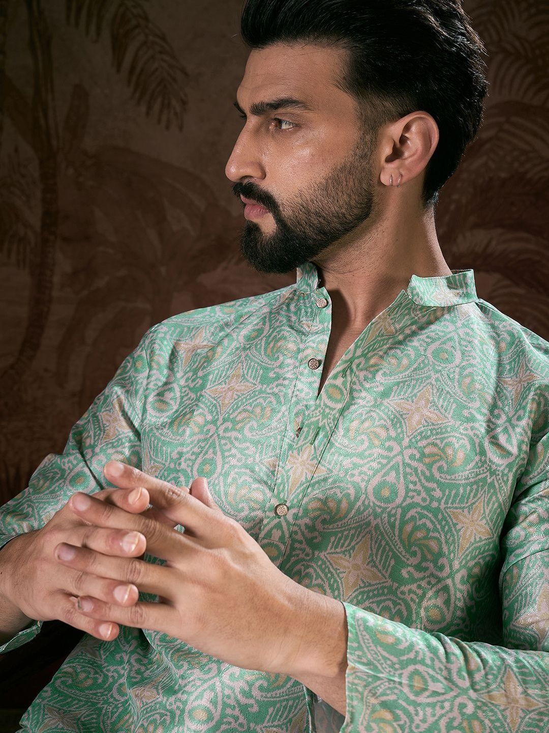 House of Pataudi Printed Mandarin Collar Calf Length Straight Kurtas-image-25
