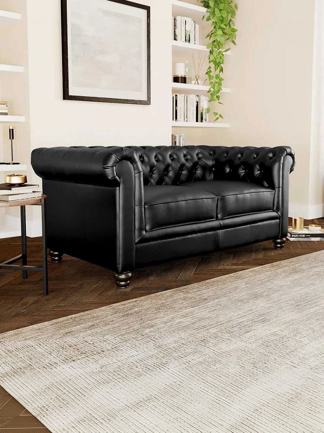 INDIAWOODMART Blue 2 Seater Upholstered Straight Sofa-image-10