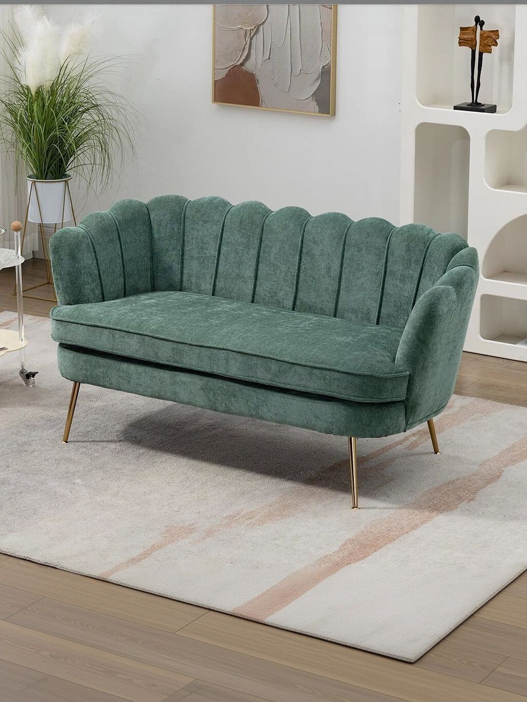 INDIAWOODMART Green 2 Seater Couch Sofa-picture-35