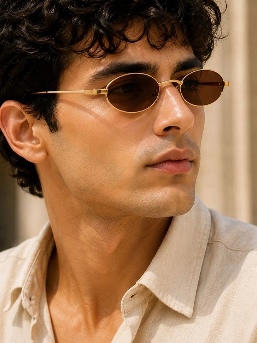 LIZA ANGEL Unisex Brown Lens & Gold-Toned Oval Sunglasses with-image-5