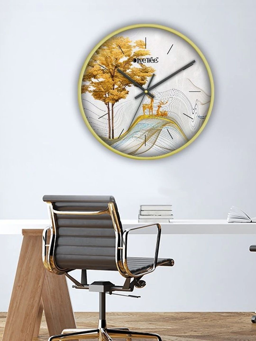 OLIVE TREE Gold-Toned & White Printed Contemporary Wall Clock-picture-49