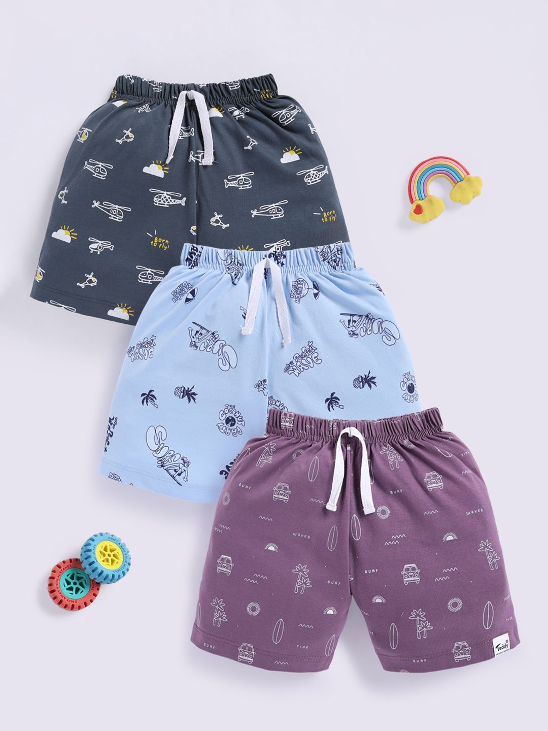 Teddy Boys Pack Of 3 Conversational Printed Pure Cotton Shorts-picture-10