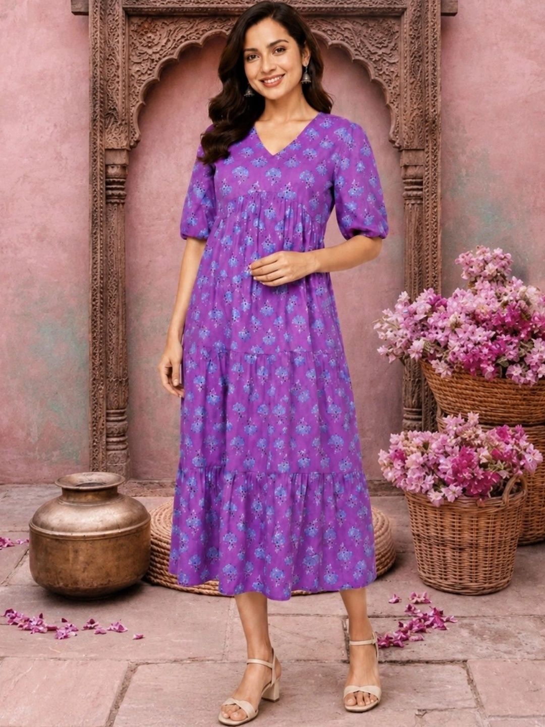 NAVYAAZRI Floral Print Fit & Flare Maxi Dress