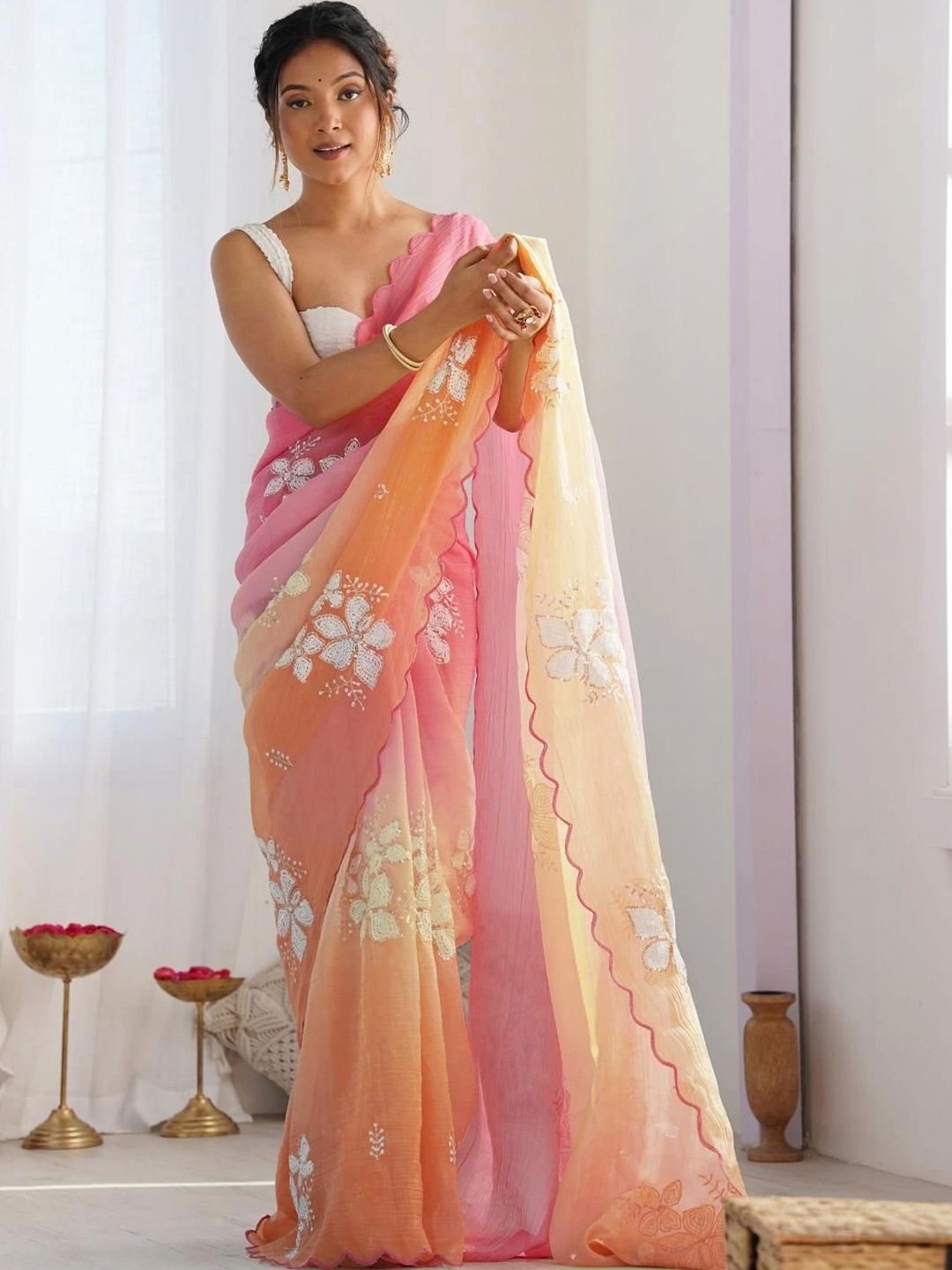 Vastrangam Floral Embroidered Poly Georgette Designer Saree-picture-17