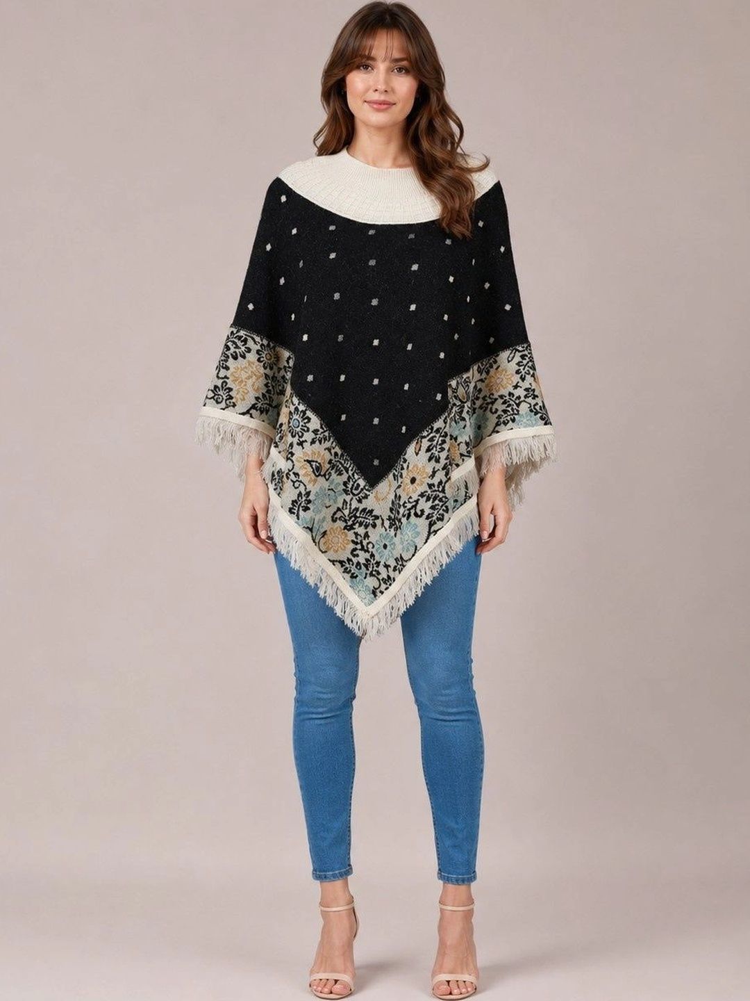 DISCOVERYLINE Women Floral Printed Poncho with Fringed Detail-picture-53