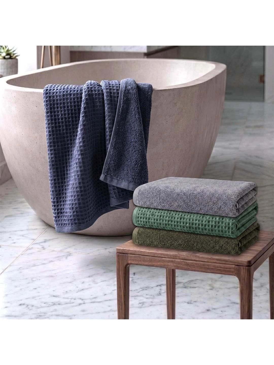 Athom Living Green & Grey 4 Cotton 450 GSM Bath Towel-picture-30