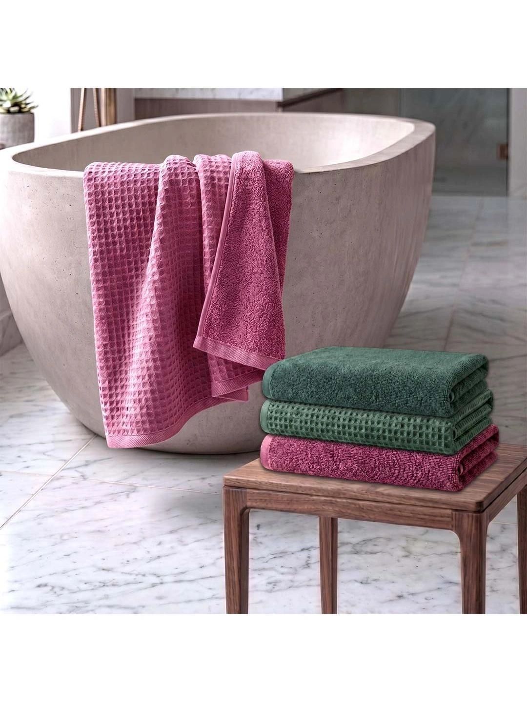 Athom Living Green & Pink 4 Cotton 450 GSM Bath Towel-picture-2