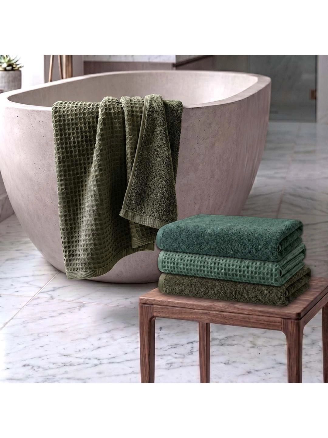 Athom Living Olive Green & Green 4 Cotton 450 GSM Bath Towel-image-13