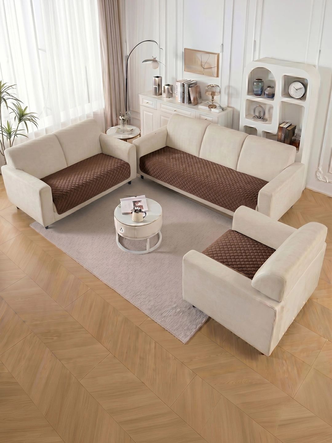 Story@home Brown Solid 1 Piece Sofa Cover Without Arms-picture-13