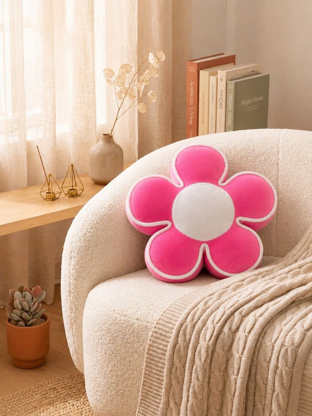 Dhrohar Pink Cotton Flower Shape Cushions-image-49