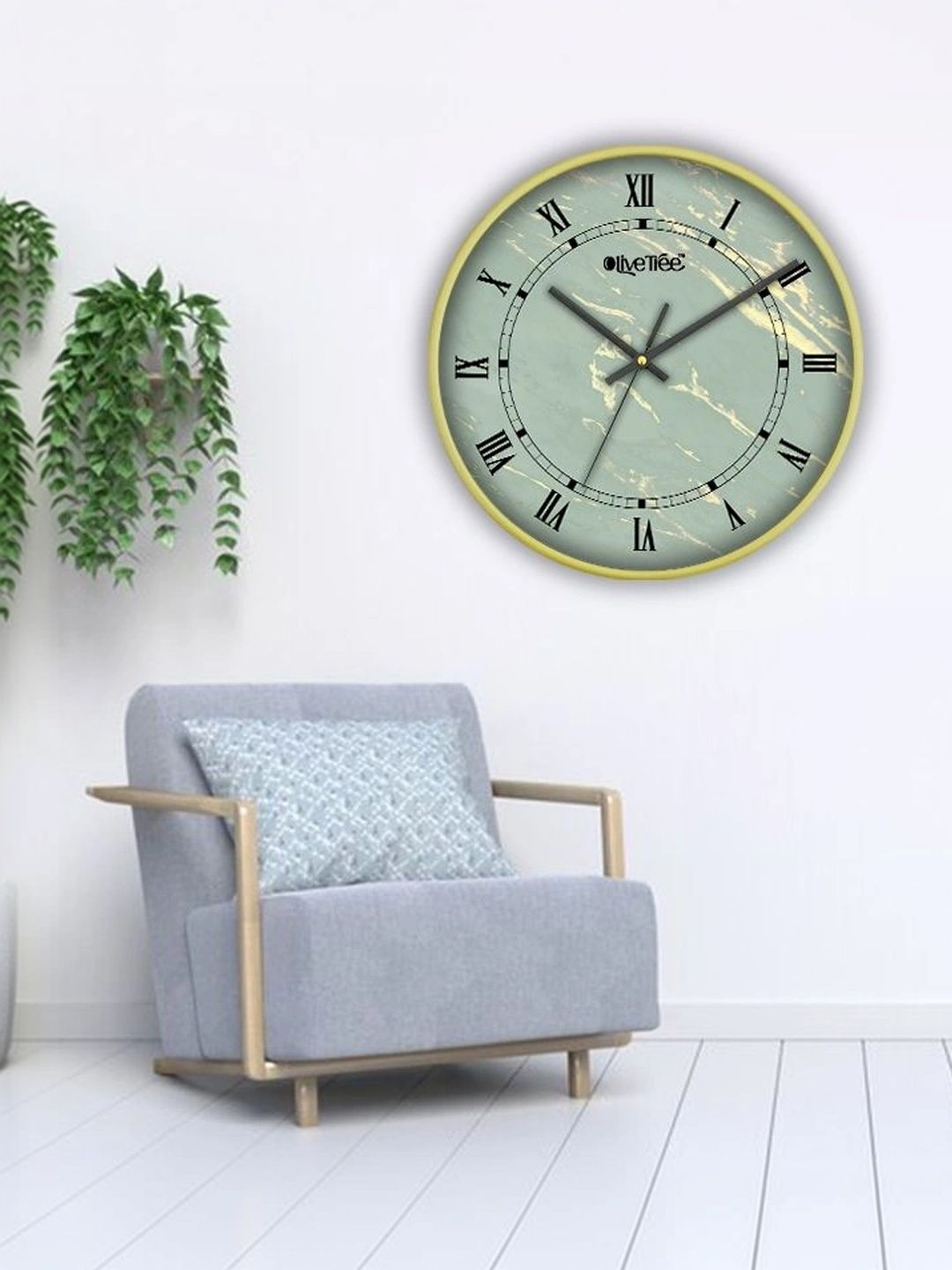 OLIVE TREE Gold-Toned & Green Printed Contemporary Wall Clock-picture-19