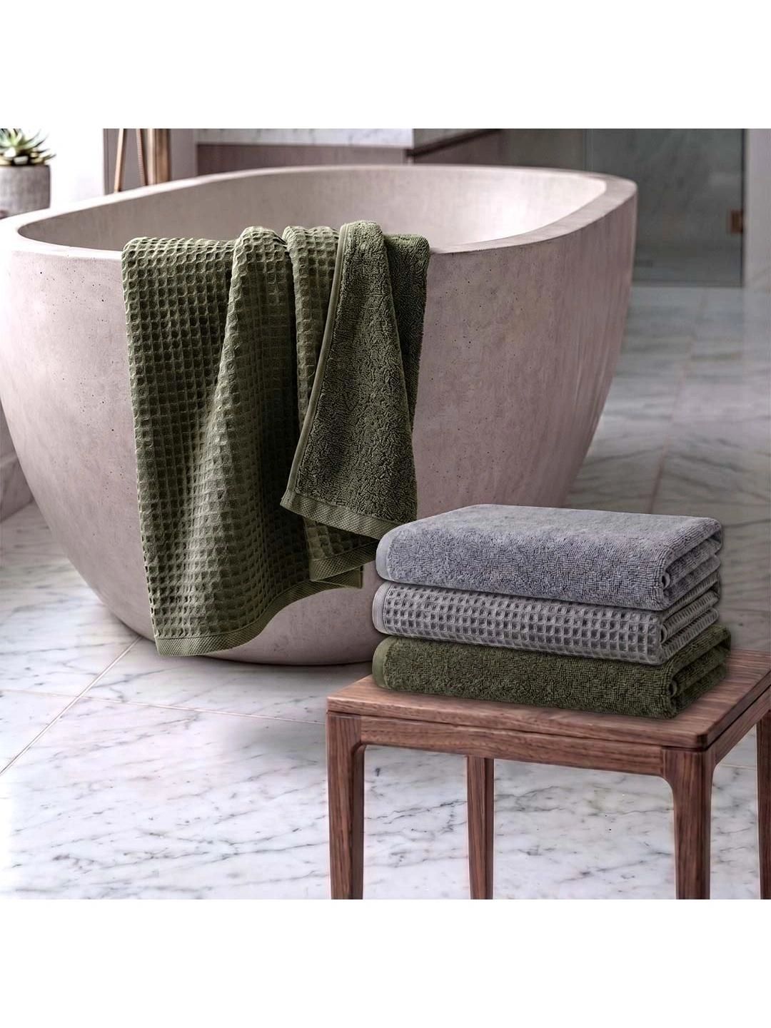 Athom Living Green & Grey 4 Cotton 450 GSM Bath Towel-picture-30