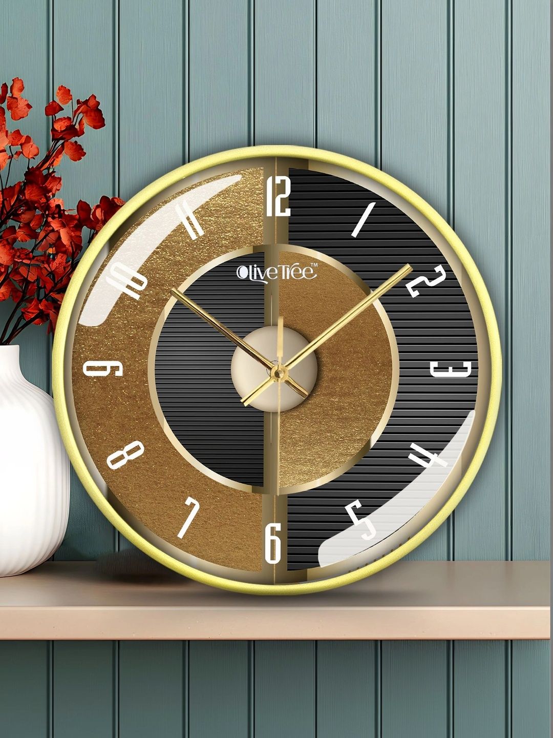 OLIVE TREE Gold-Toned Textured Contemporary Wall Clock-image-15