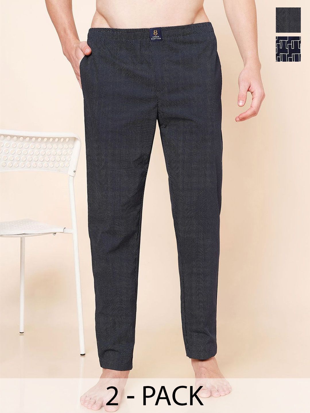 URBAN SCOTTISH Pack Of 2 Printed Cotton Mid-Rise Straight Lounge Pants-picture-17