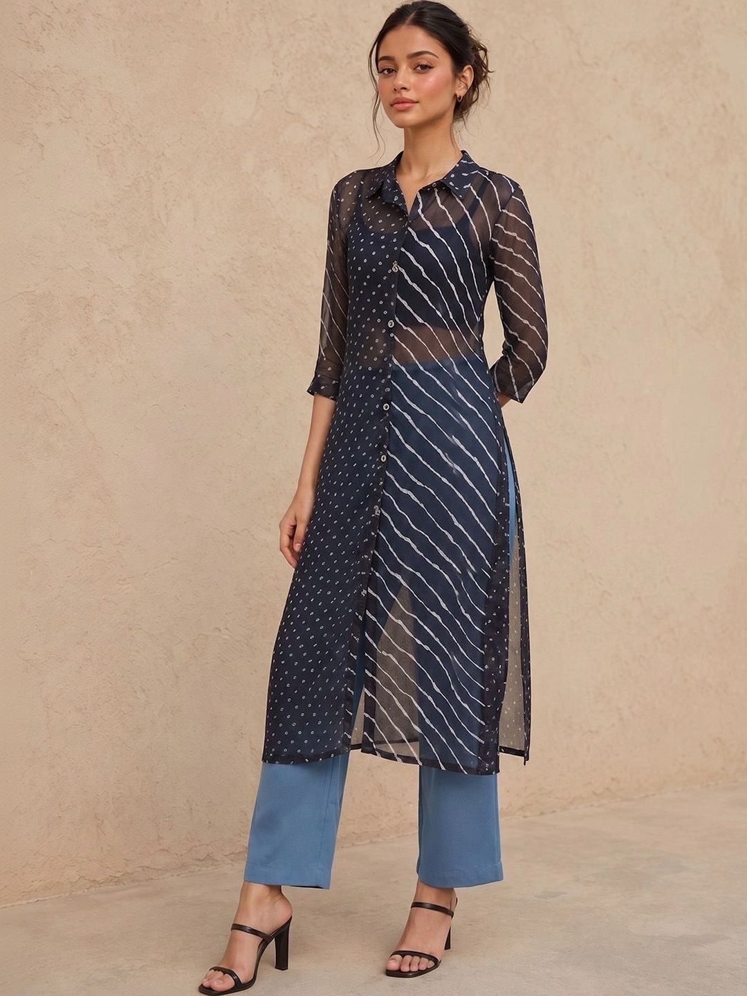 fusion by glitchez Women Striped Georgette Kurta-picture-47