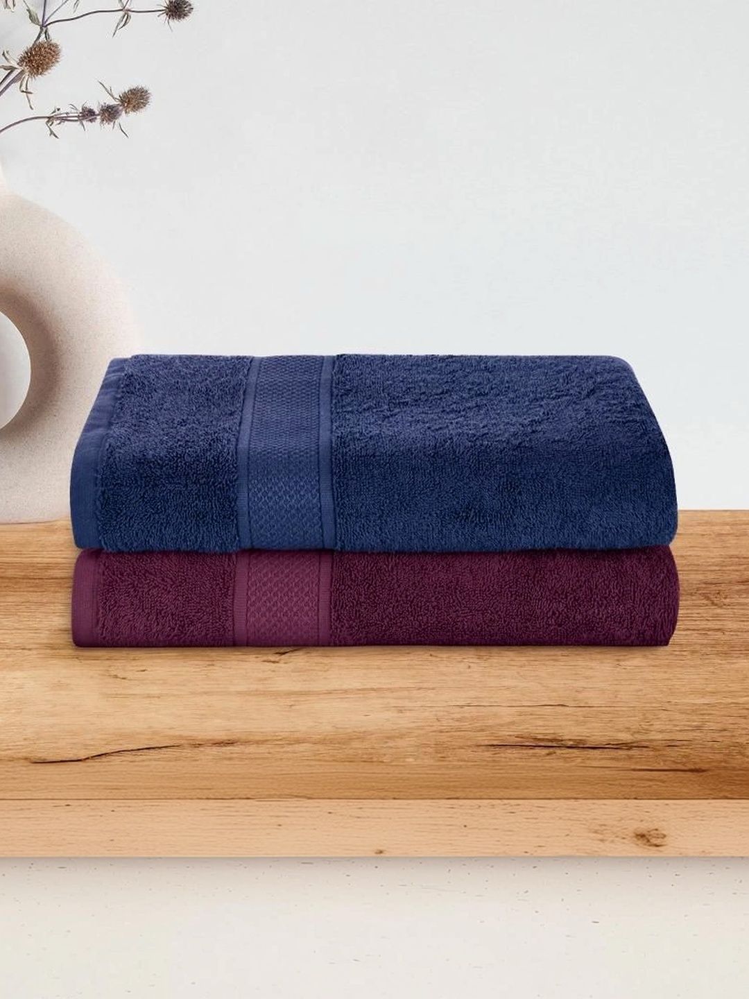 wakefit Purple & Navy Blue 2 Terry Cotton 500 GSM Bath Towel-picture-6