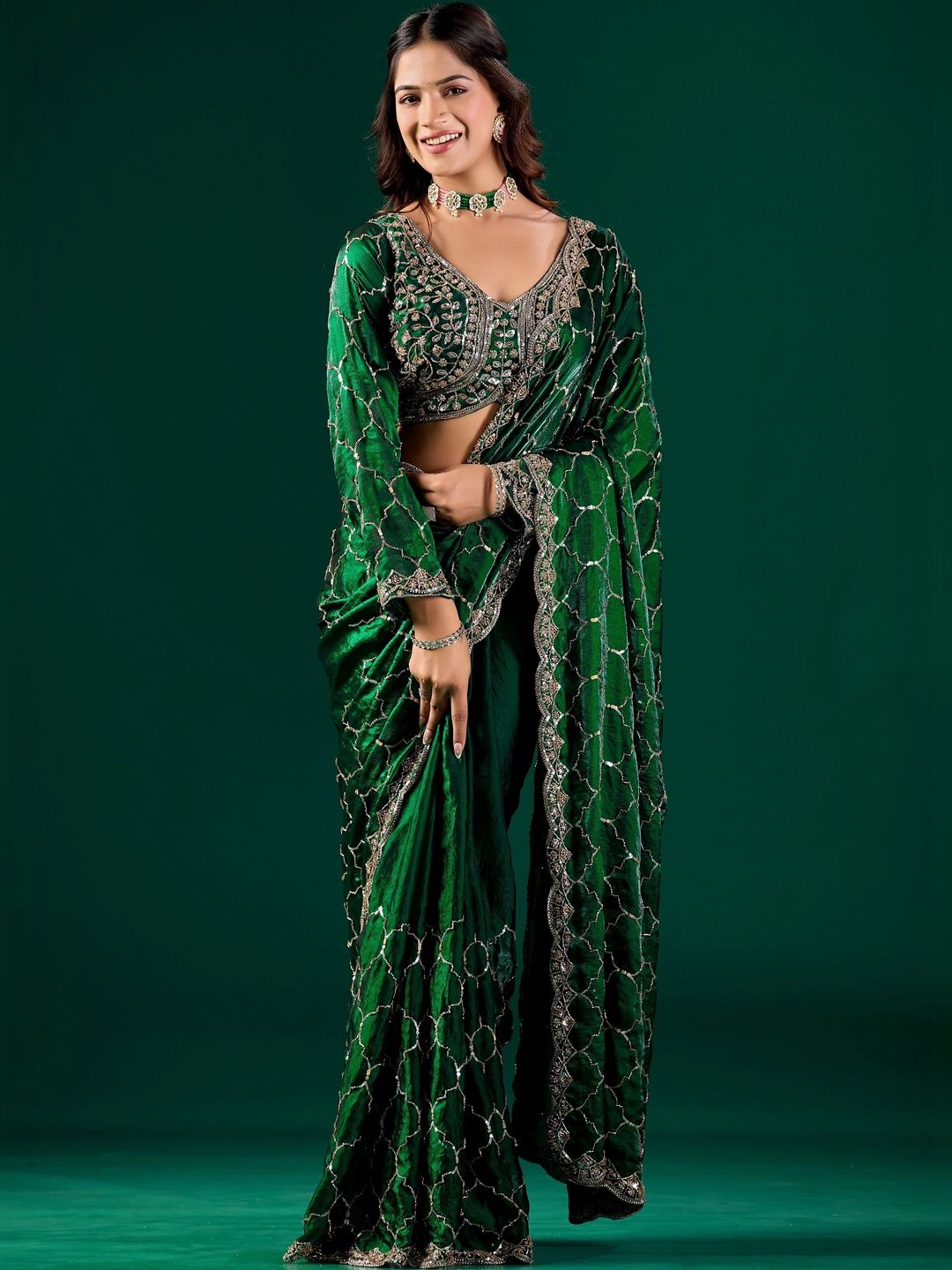 KANYAARI Embellished Beads and Stones Satin Heavy Work Saree-picture-38