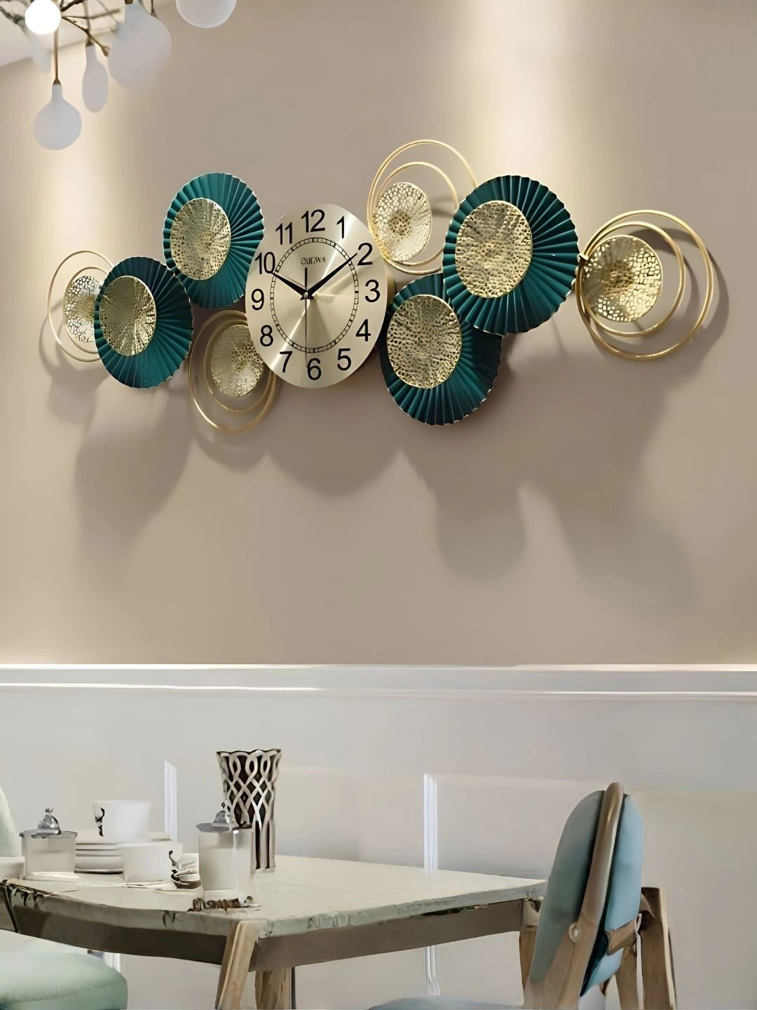 DECOR WISHES Green & Gold-Toned Contemporary Wall Clock-image-45